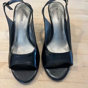 Liz Claiborne, peep toe, black, heel, sandal, size 8.5
